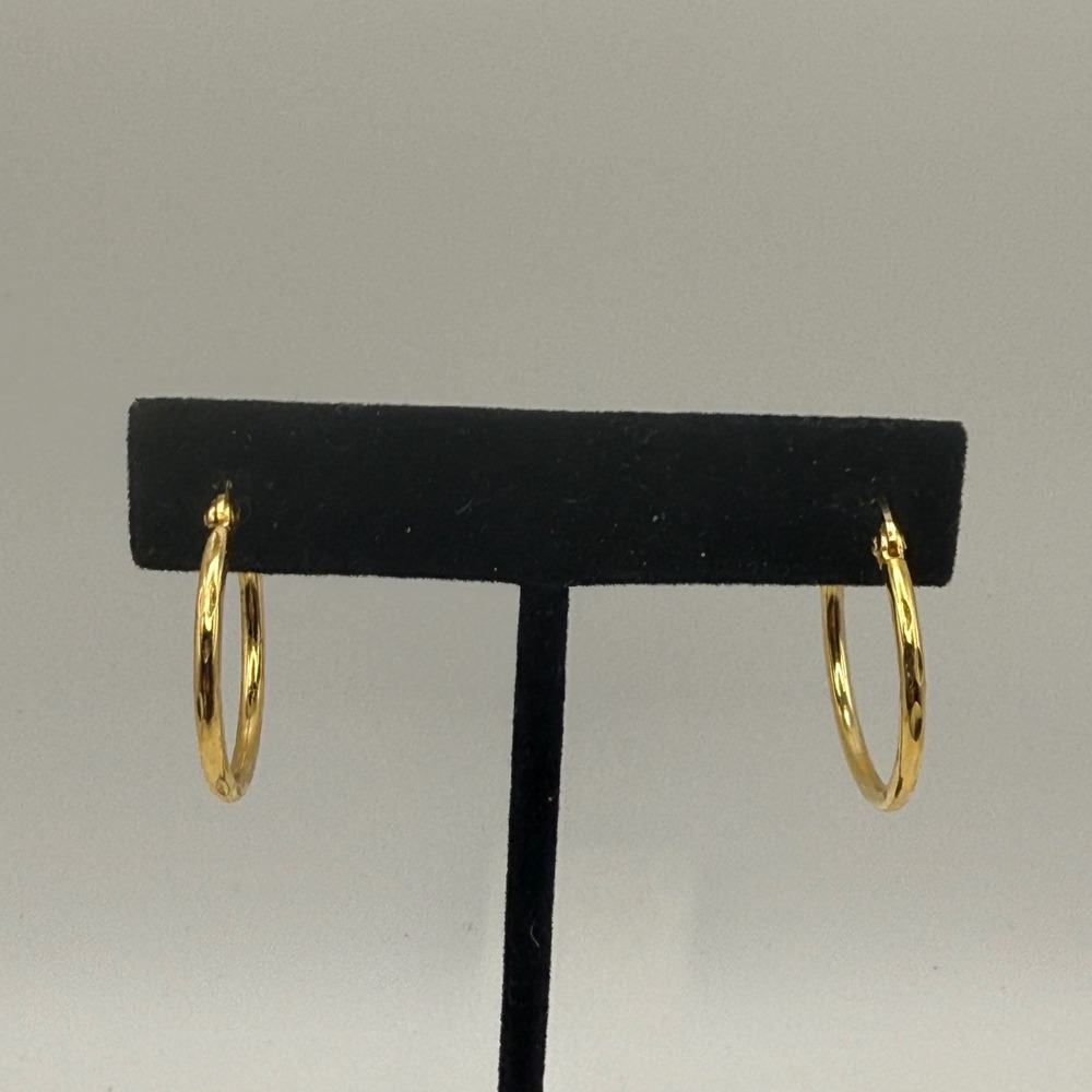 Gold Tone Sterling Silver 925 Textured Hoop Earrings Latch Back 0.75"